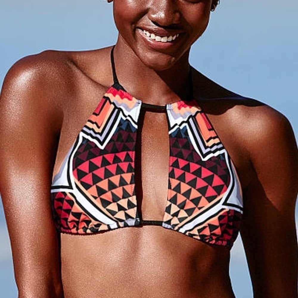 Victoria's Secret PINK Geo Bikini Top Tribal Strappy Cutout Padded Triangle S